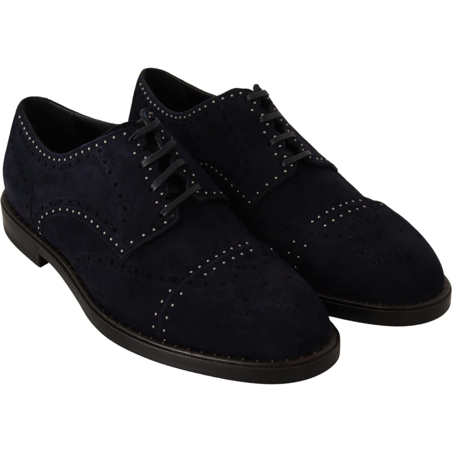 Dolce & Gabbana Blue Suede Leather Derby Studded Shoes