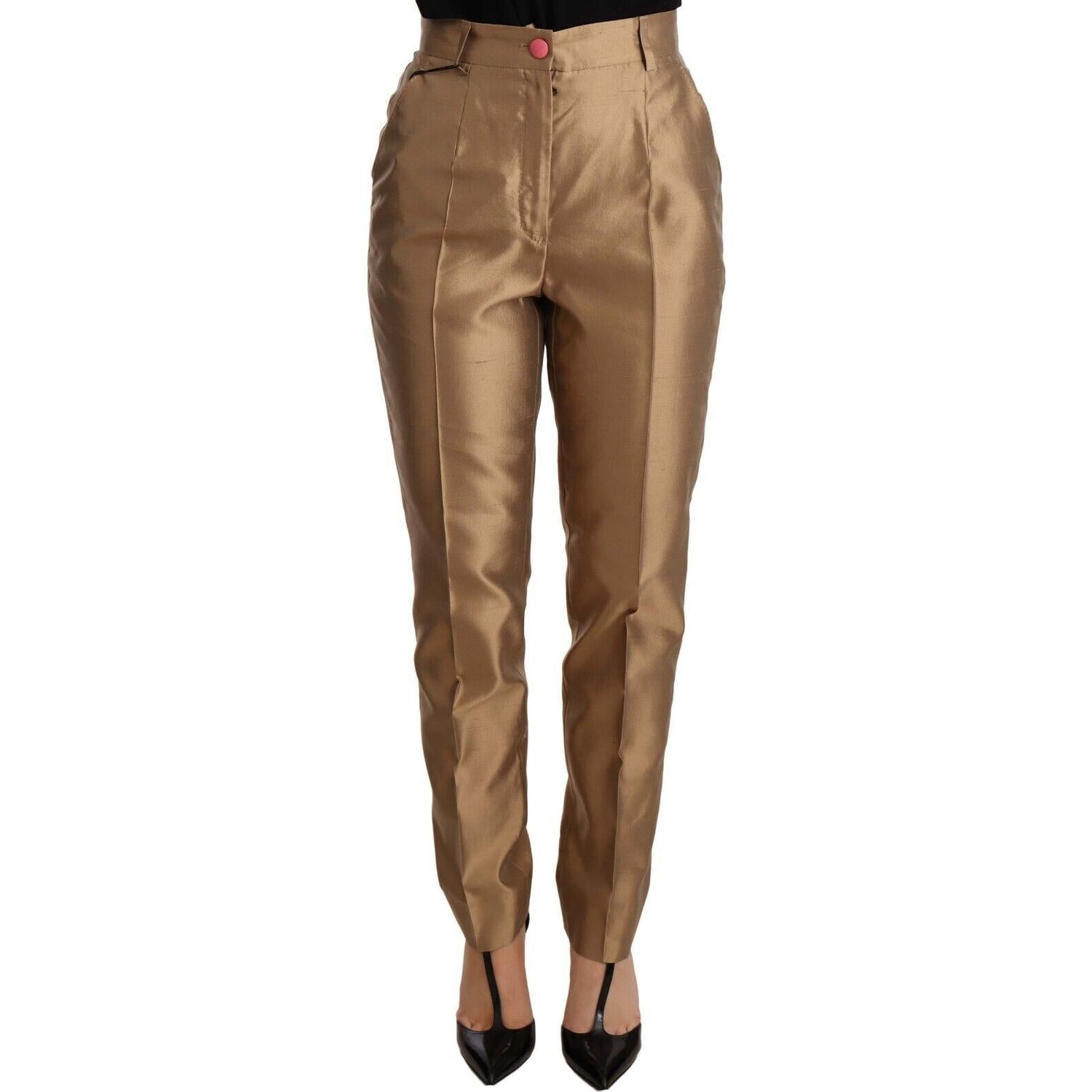 Dolce & Gabbana Gold Silk Tapered Trouser Metallic Pants