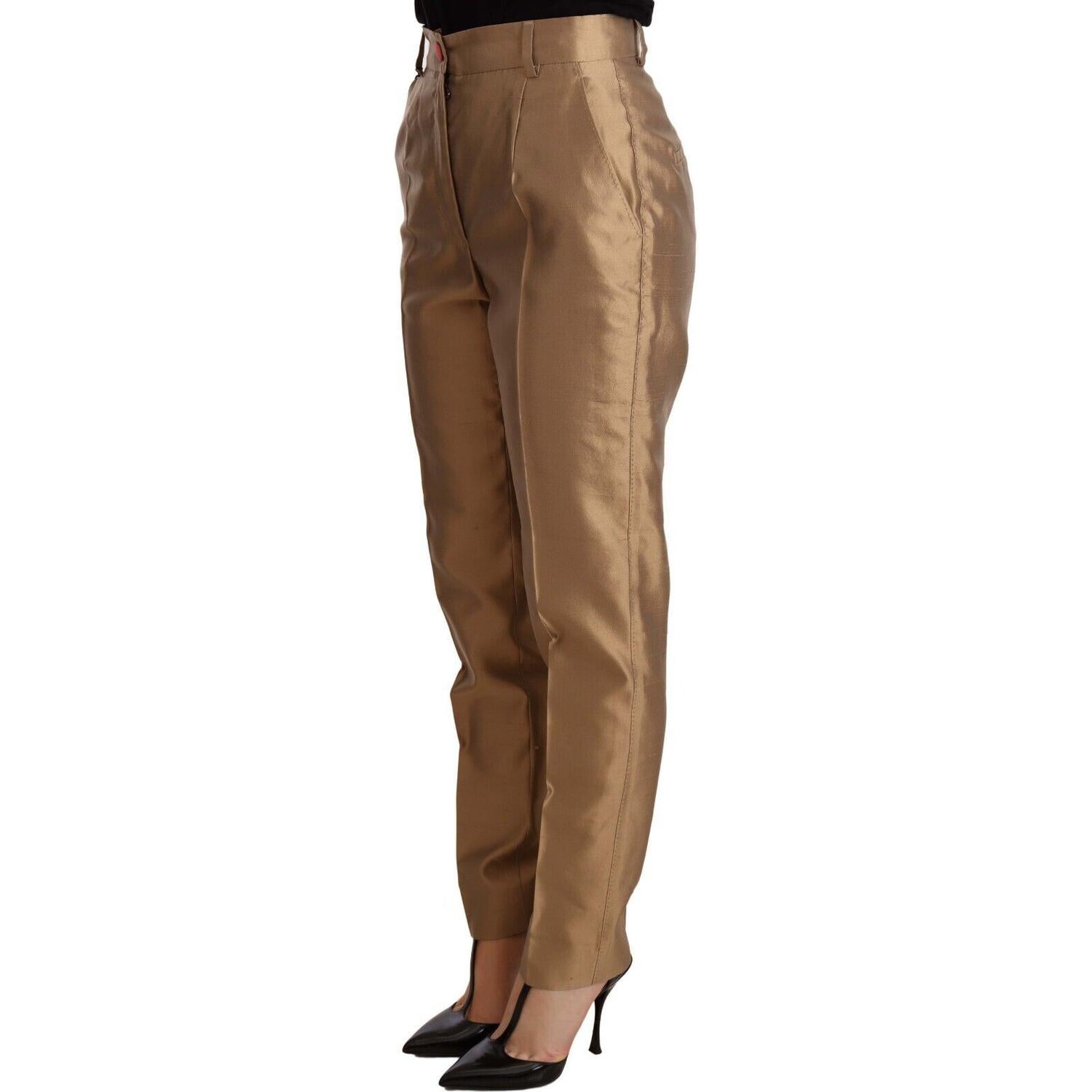 Dolce & Gabbana Gold Silk Tapered Trouser Metallic Pants
