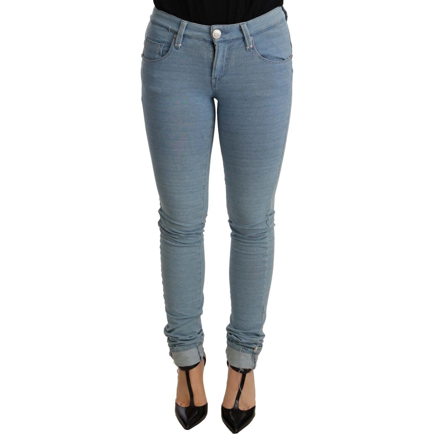 Acht Blue Cotton Stretch Hem Slim Fit Women Denim Trouser