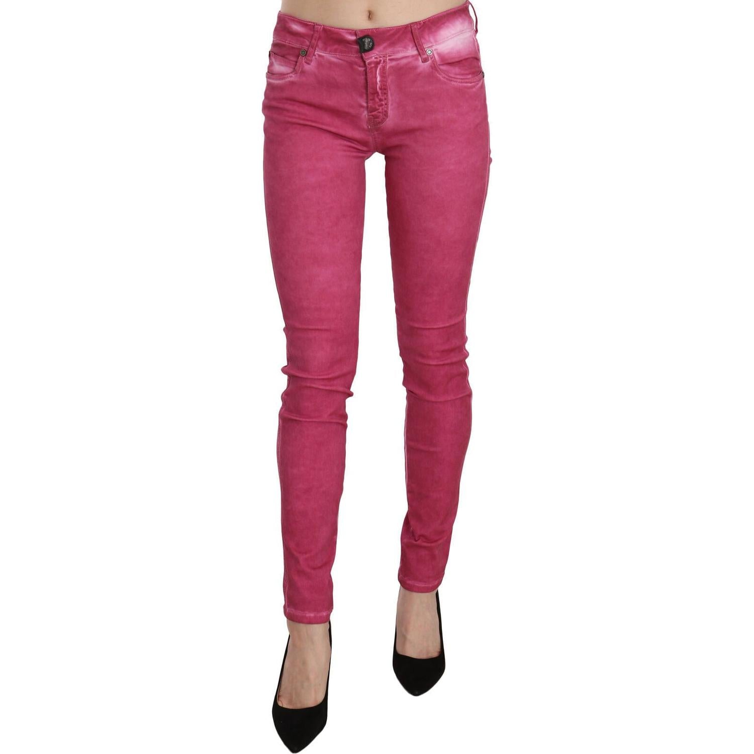 PLEIN SUD Pink Velvet Mid Waist Skinny Trouser Pants