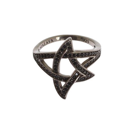 Nialaya Black CZ Rhodium 925 Silver Womens Ring Ring