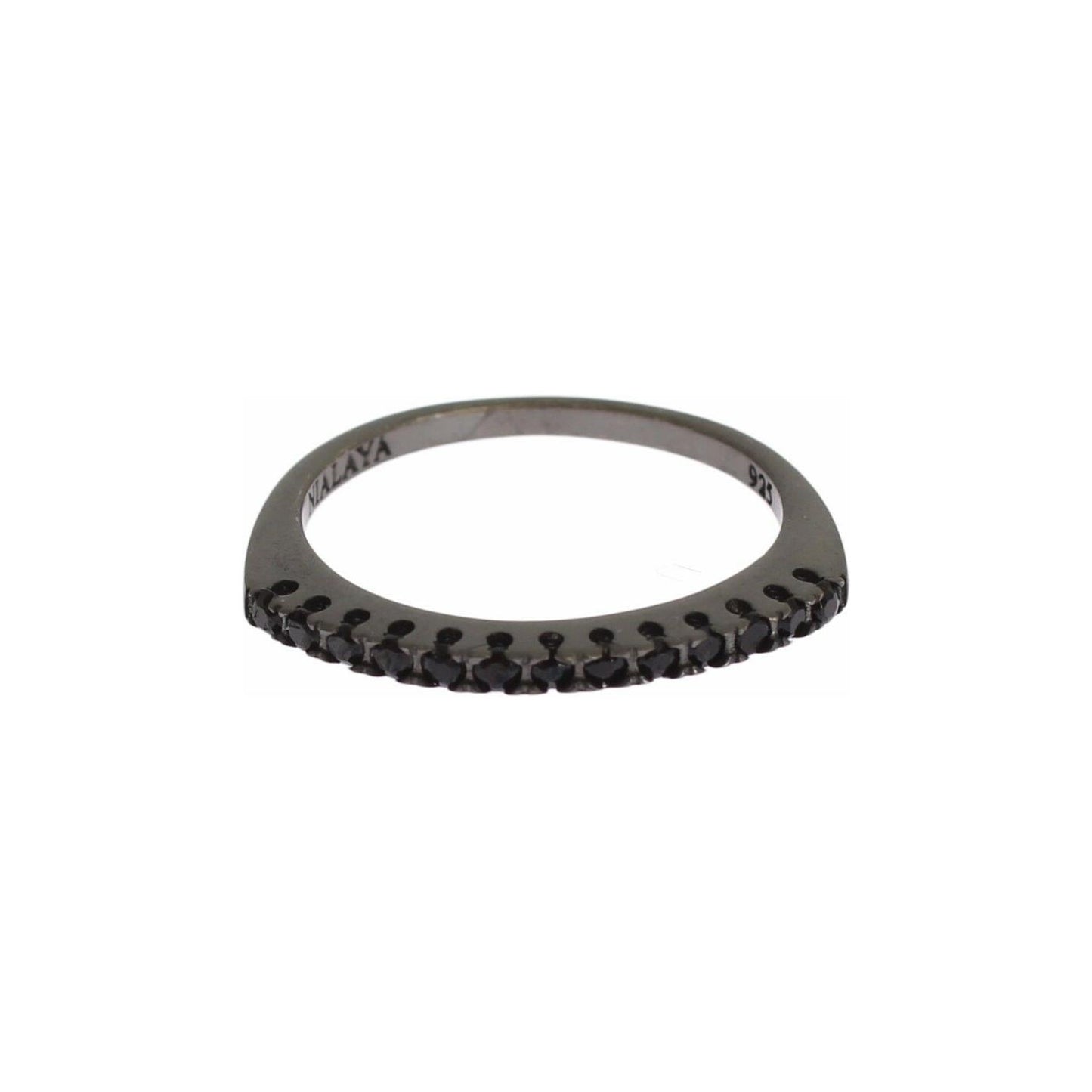 Nialaya Black CZ Rhodium 925 Silver Womens Ring Ring