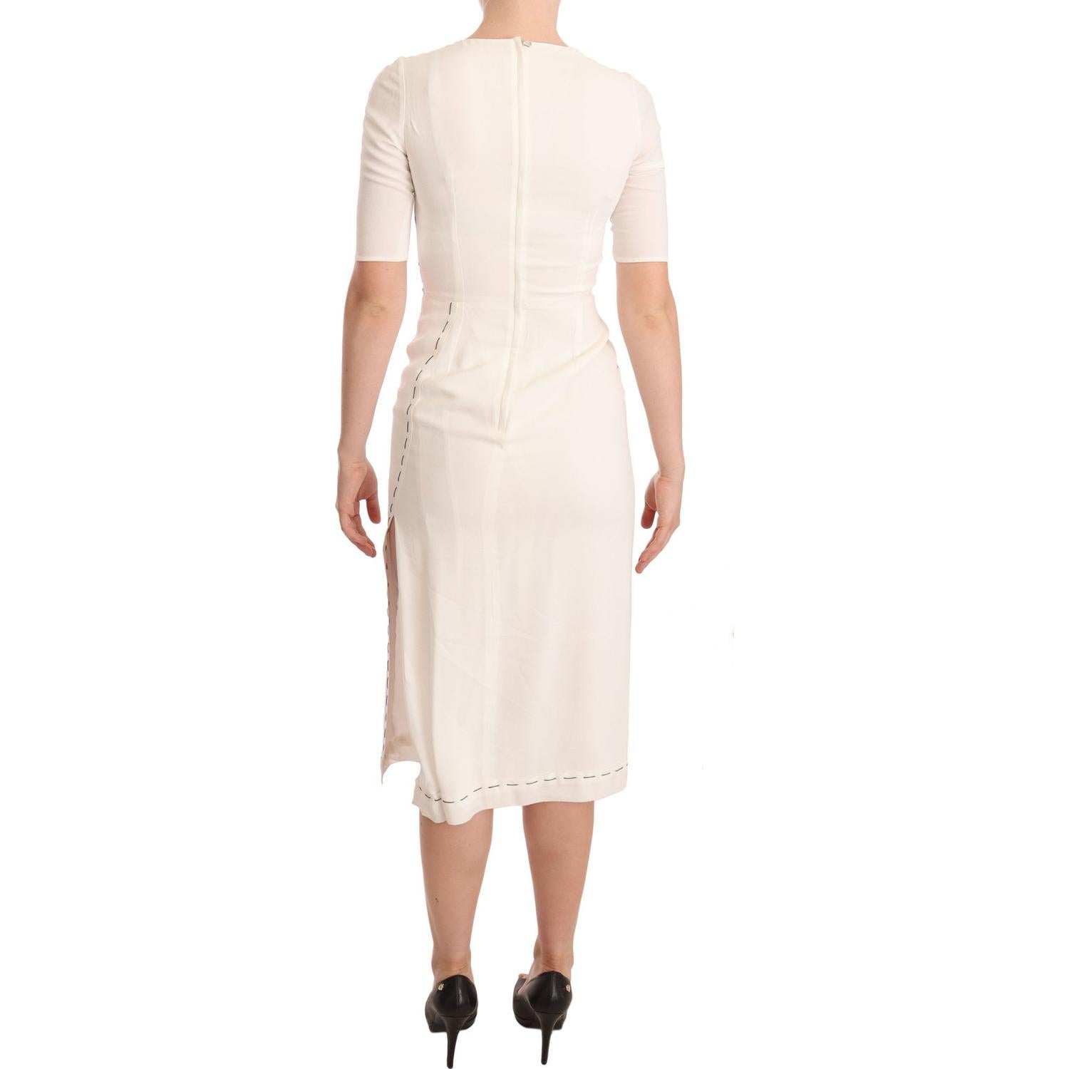 Dolce & Gabbana White Floral Printed Crepe Midi Slit Dress