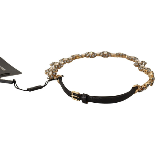 Dolce & Gabbana Black Daisy Crystal Dauphine Texture Belt WOMAN BELTS