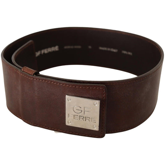 GF Ferre Brown Genuine Leather Wide Logo Buckle Waist Belt BEL61041- 70
