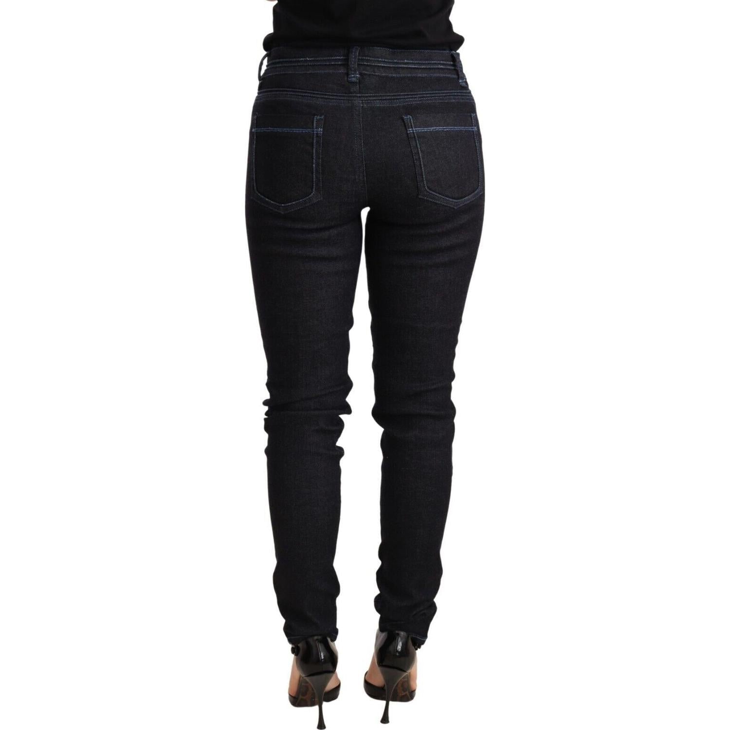 Acht Blue Cotton Low Waist Slim Fit Denim Women Trouser Jeans
