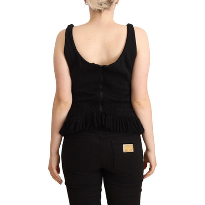 Ermanno Scervino Black Cotton Sleevelesss Tank Casual Top WOMAN TOPS AND SHIRTS