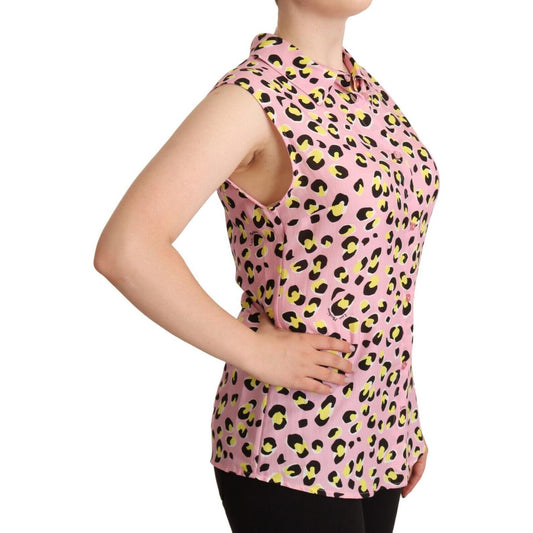 Love Moschino Pink Leopard Print Sleeveless Collared Polo Top TSH7068 - 46