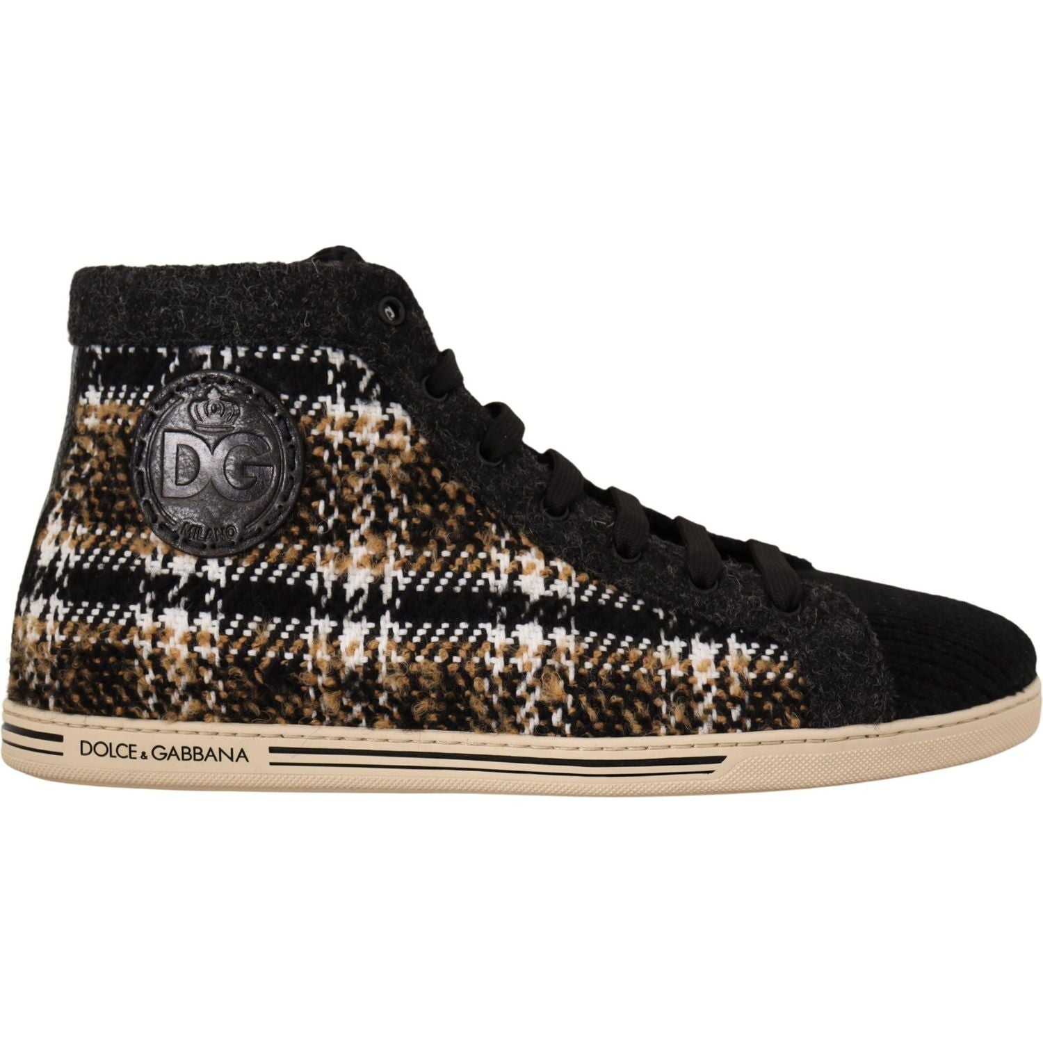 Dolce & Gabbana Beige Brown Wool Cotton High Top Sneakers