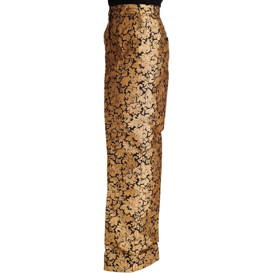 Dolce & Gabbana Gold Floral Jacquard Straight Polyester Pants PAN72302 - 42
