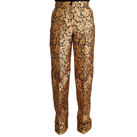 Dolce & Gabbana Gold Floral Jacquard Straight Polyester Pants PAN72302 - 42