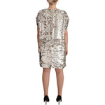 MSGM Silver Sequined Polyester Short Sleeves Shift Mini Dress