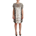 MSGM Silver Sequined Polyester Short Sleeves Shift Mini Dress