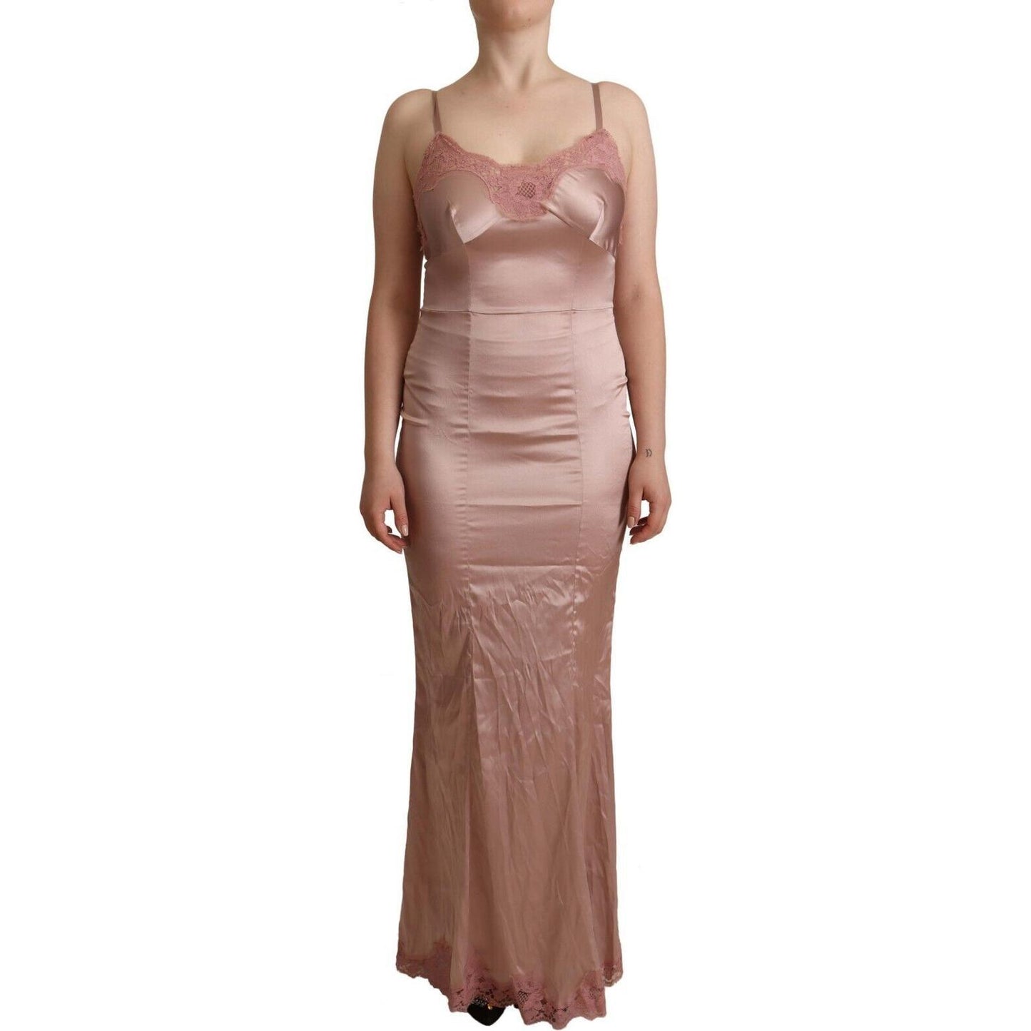 Dolce & Gabbana Pink Lace Long Bodycon Maxi Polyester Dress DR28101 - 42