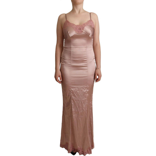 Dolce & Gabbana Pink Lace Long Bodycon Maxi Polyester Dress DR28101 - 42