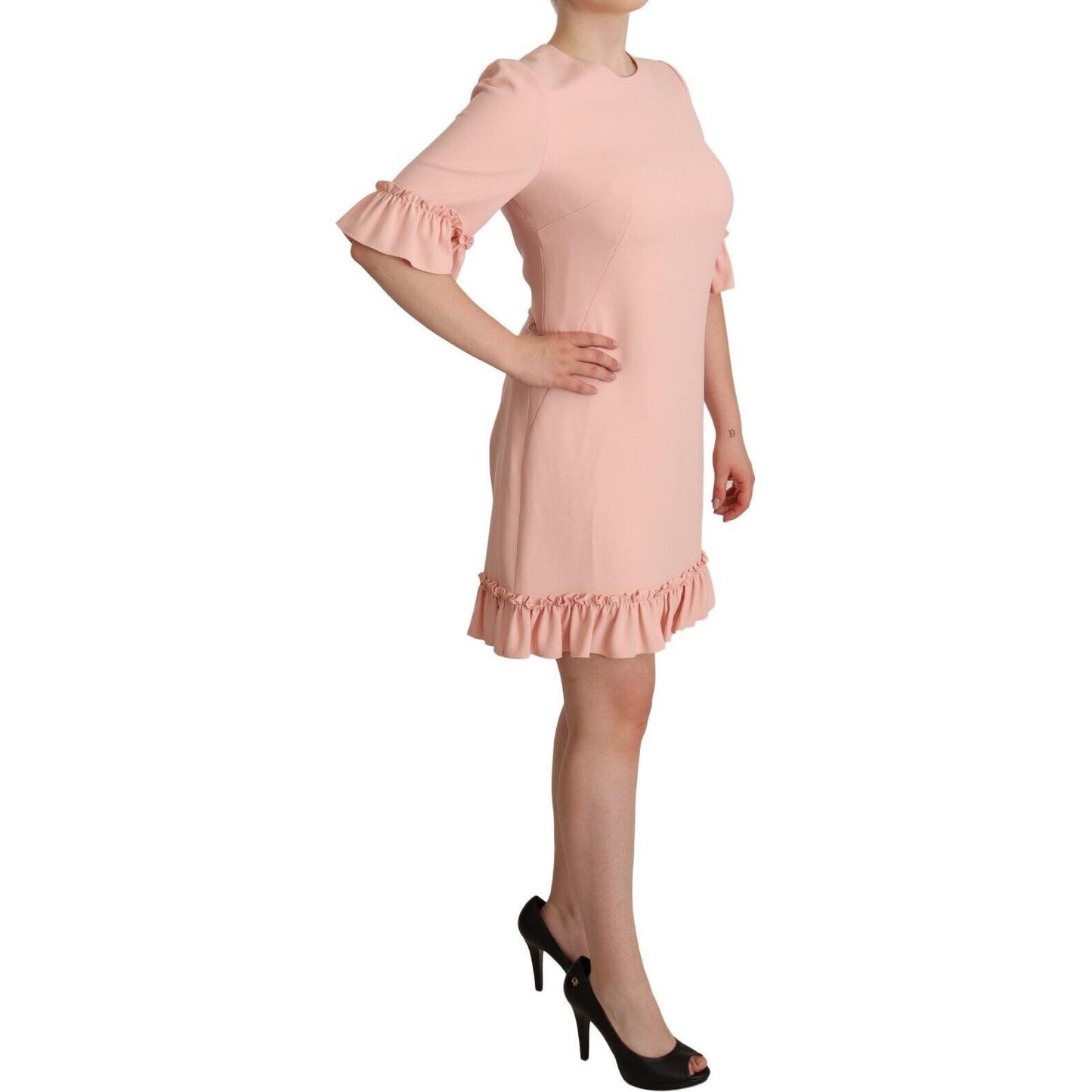 Dolce & Gabbana Pink Ruffled Sleeves Viscose Sheath Dress DR28263 - 44