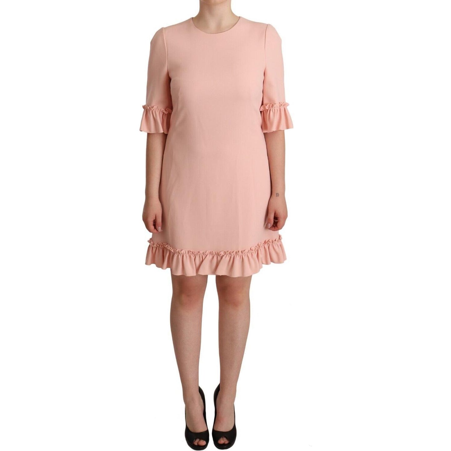 Dolce & Gabbana Pink Ruffled Sleeves Viscose Sheath Dress DR28263 - 44