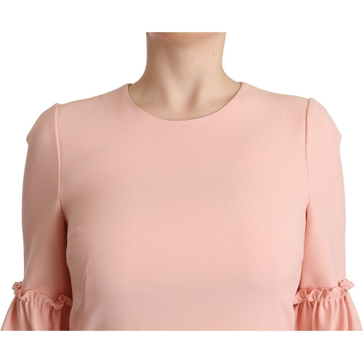 Dolce & Gabbana Pink Ruffled Sleeves Viscose Sheath Dress DR28263 - 44