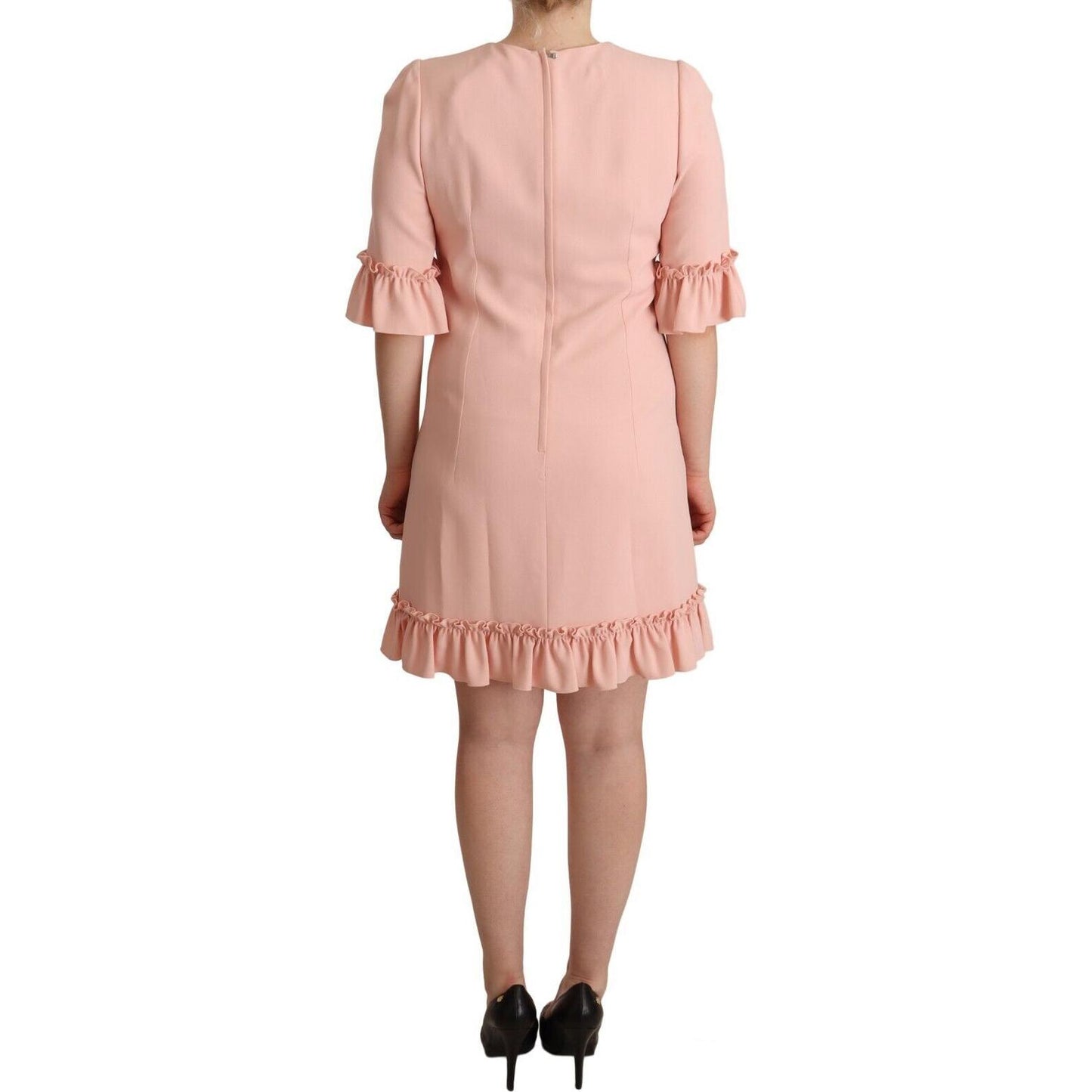 Dolce & Gabbana Pink Ruffled Sleeves Viscose Sheath Dress DR28263 - 44