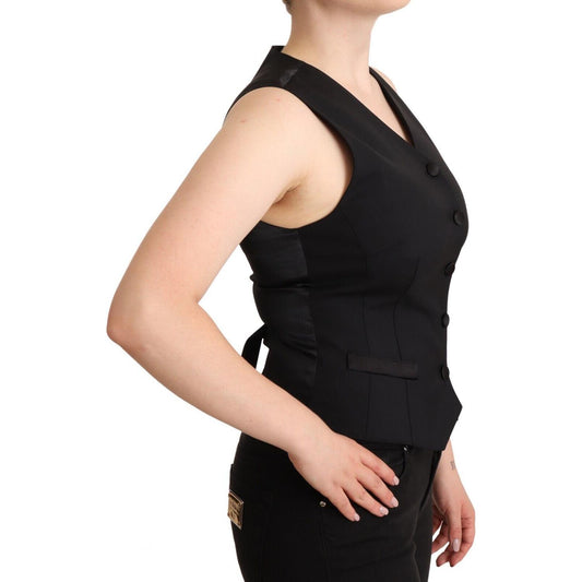 Dolce & Gabbana Black Button Down Sleeveless Viscose Vest Top WOMAN TOPS AND SHIRTS