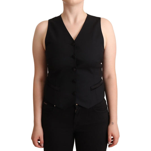 Dolce & Gabbana Black Button Down Sleeveless Viscose Vest Top WOMAN TOPS AND SHIRTS