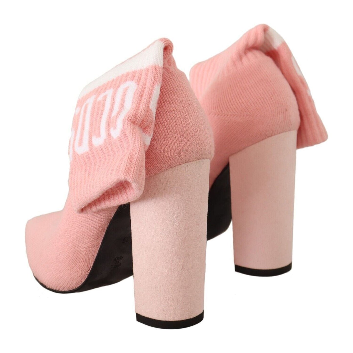 GCDS Pink Suede Logo Socks Block Heel Ankle Boots Shoes LA9415 - 40