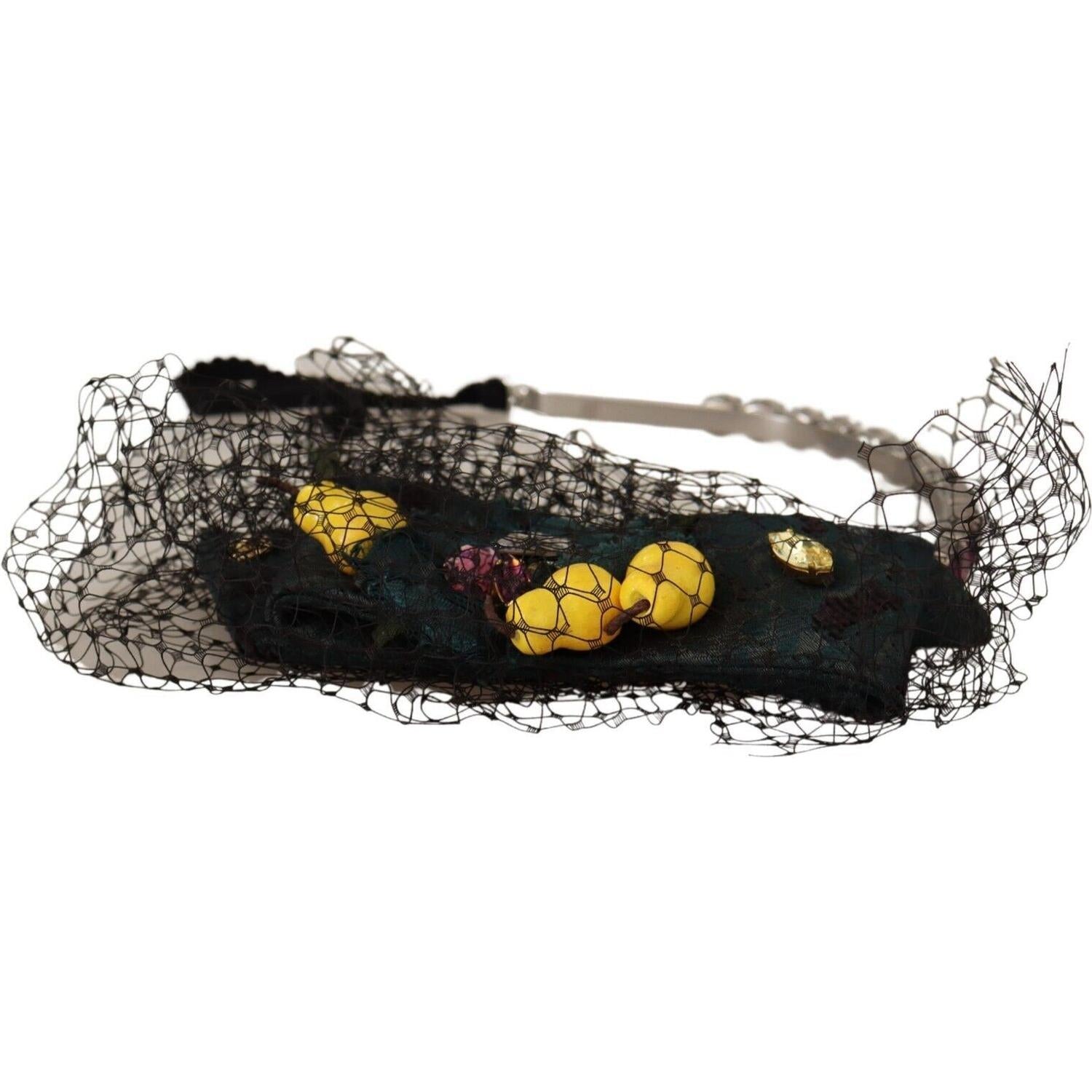 Dolce & Gabbana Silver Tiara Crystals Fruits Black Mesh Diadem Headband