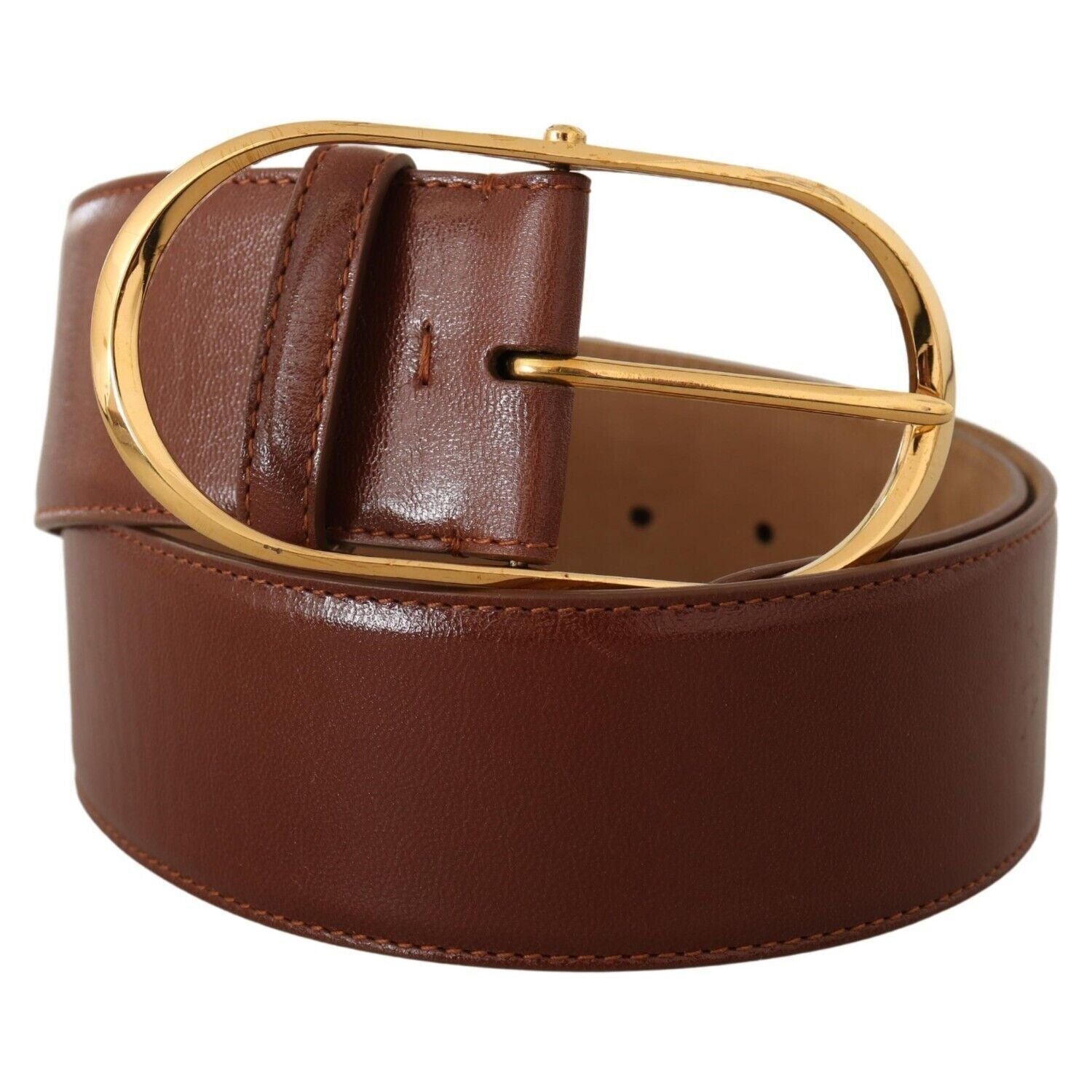 Dolce & Gabbana Brown Leather Gold Metal Oval Buckle Belt