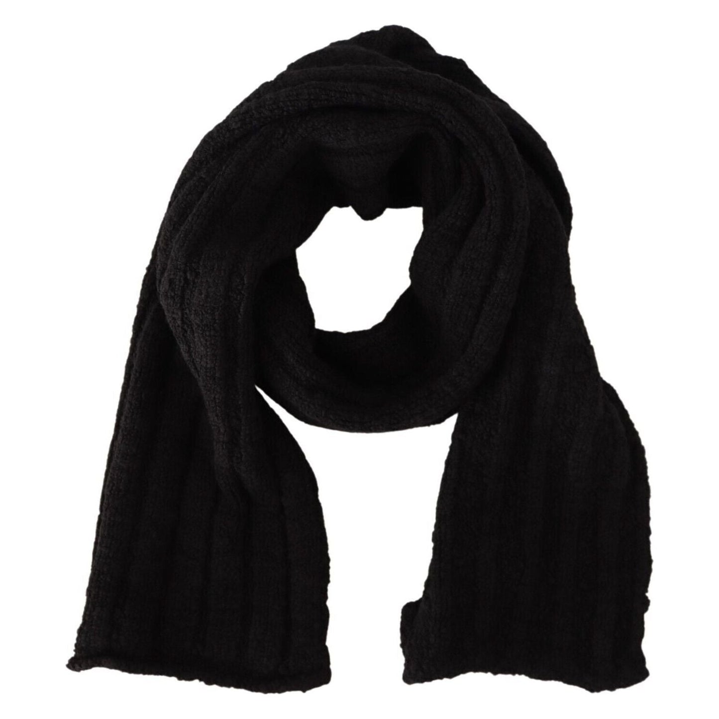 Dolce & Gabbana Black Virgin Wool Knitted Unisex Warmer Shawl Scarf