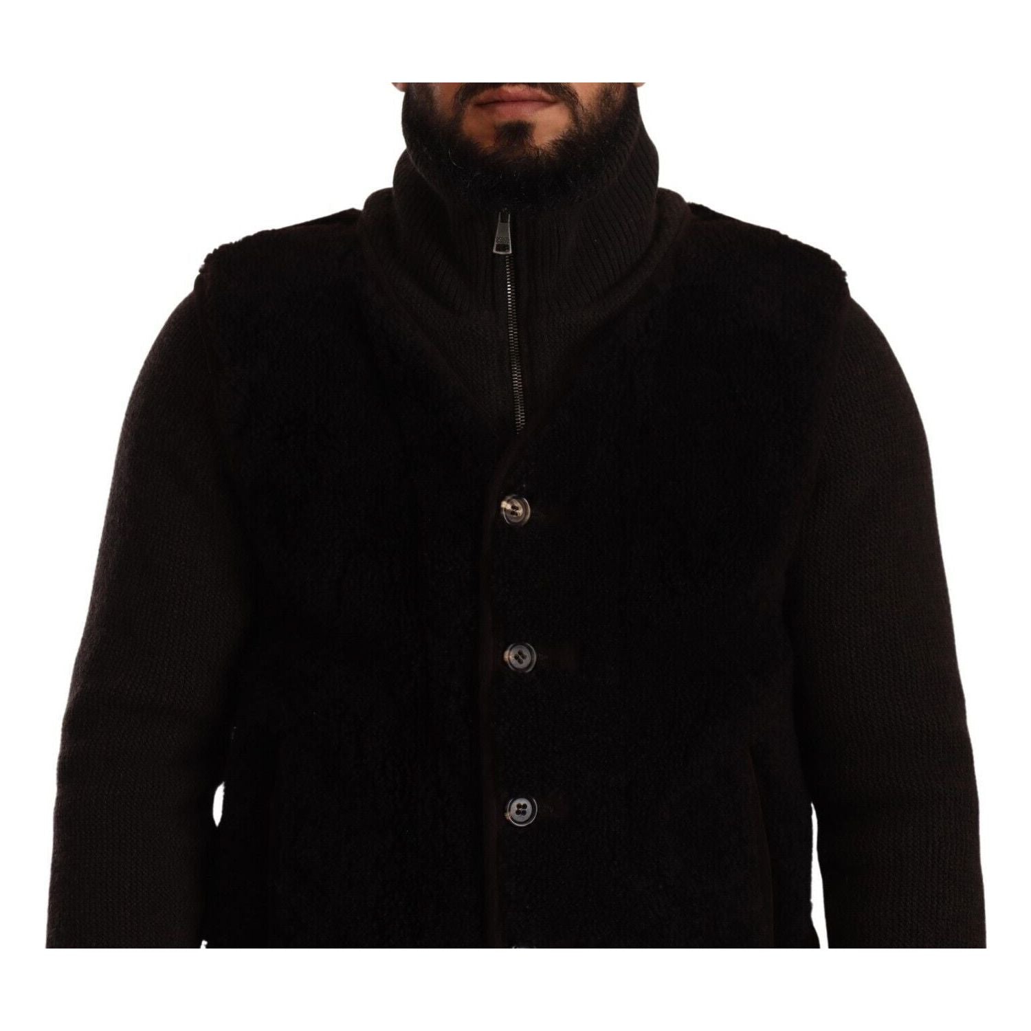 Dolce & Gabbana Black Leather Mens Turtle Neck Coat Jacket