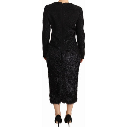 Masha Ma Black Studs Embellished Long Sleeves Sheath Midi Dress