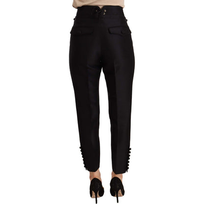 Dsquared² Black Button Embellished Cropped High Waist Pants