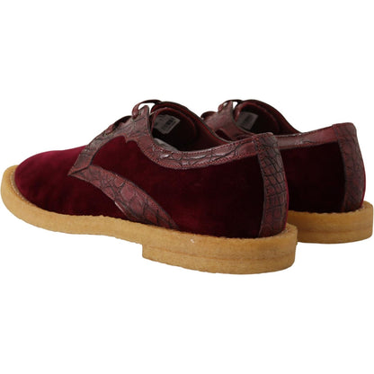 Dolce & Gabbana Bordeaux Velvet Exotic Leather Shoes