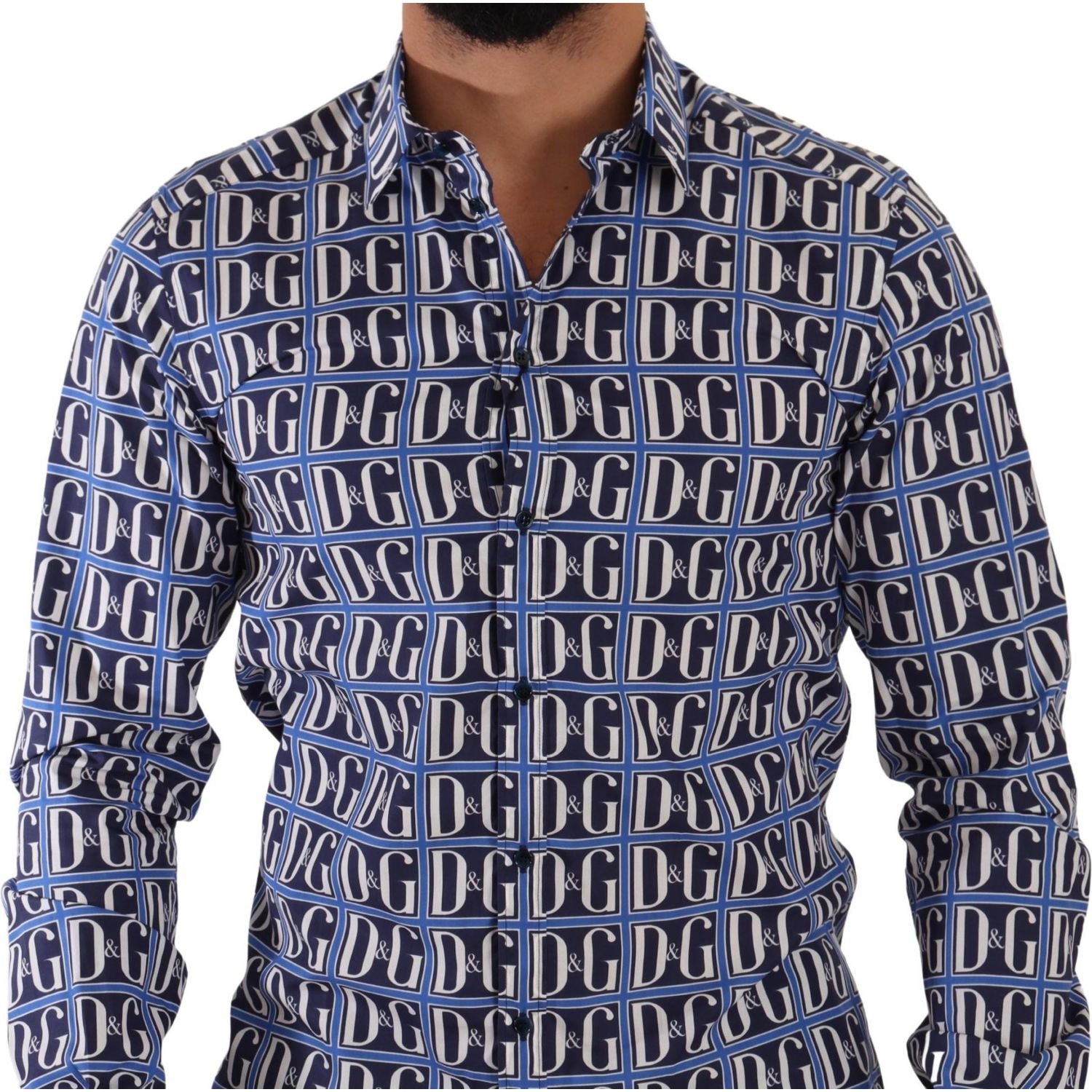 قميص Dolce &amp; Gabbana Slim Fit من القطن بشعار أزرق