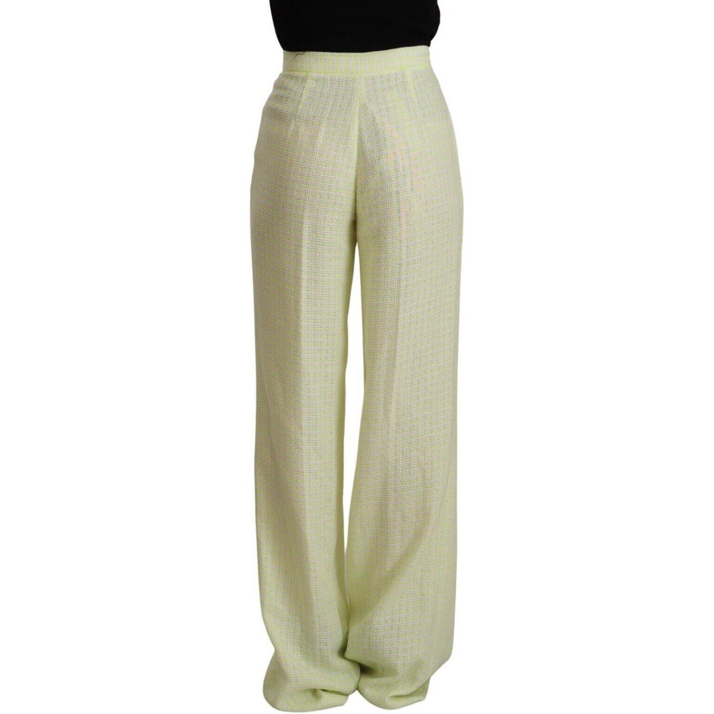 MSGM Yellow Green Cotton High Waist Straight Long Pants PAN72609 - 42