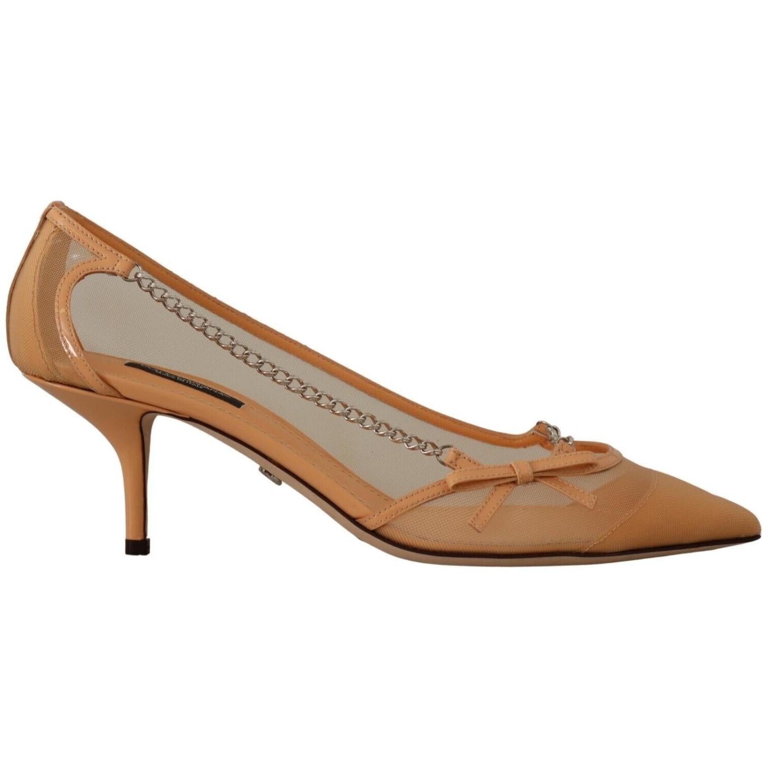 Dolce & Gabbana Peach Mesh Leather Chains Heels Pumps Shoes