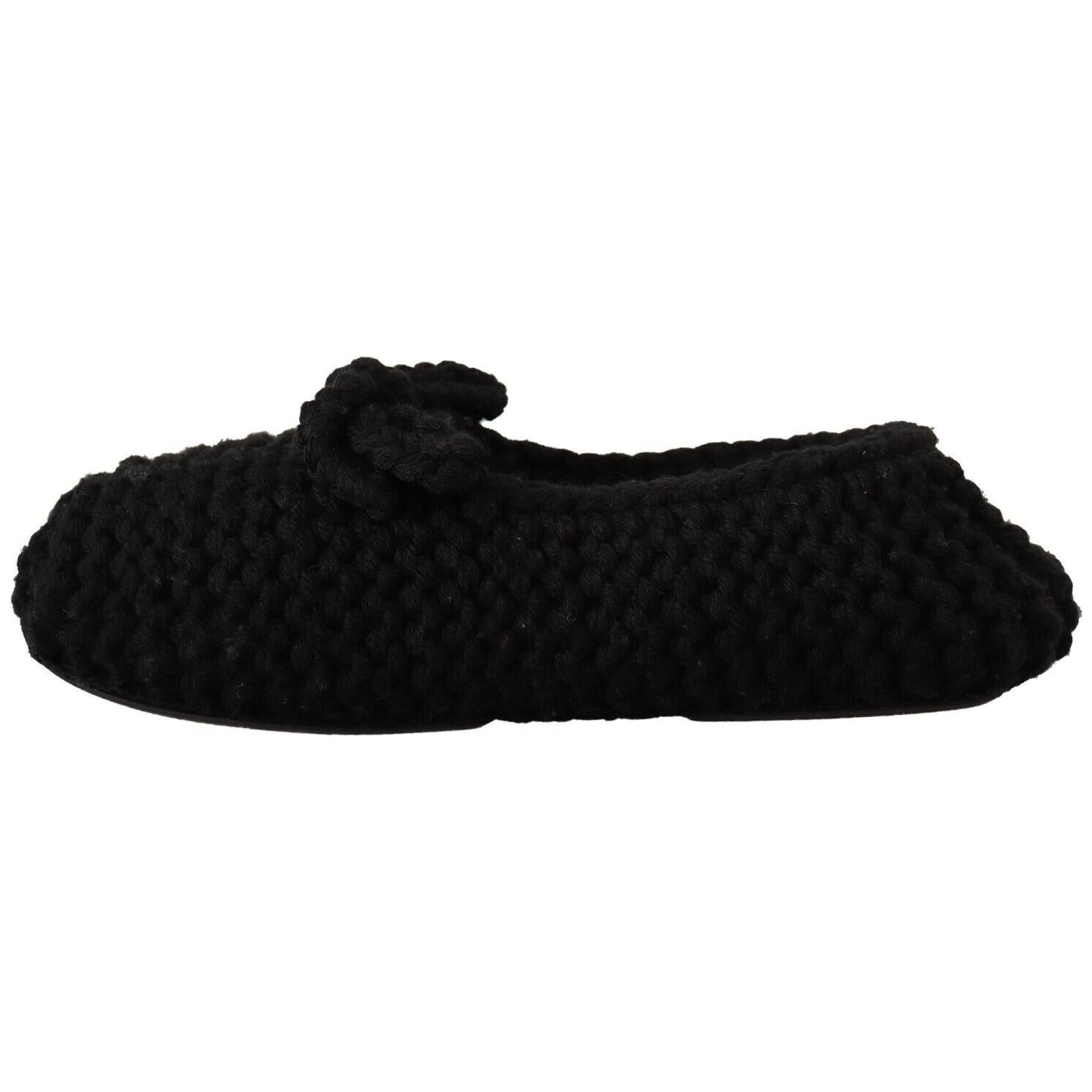 Dolce & Gabbana Black Slip On Ballerina Flats Wool Knit Shoes