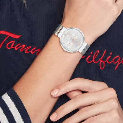 TOMMY HILFIGER Mod. 1782537 lady's quartz analog watch with 40mm case and mineral dial, showcased in official packaging.