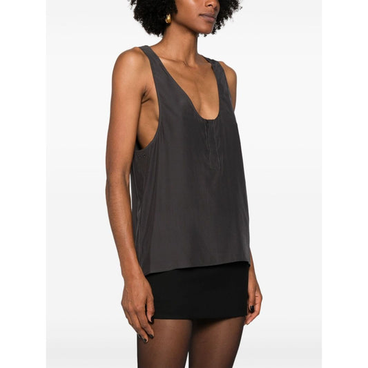 Saint Laurent Henley-neck silk tank top 789945Y7I224280