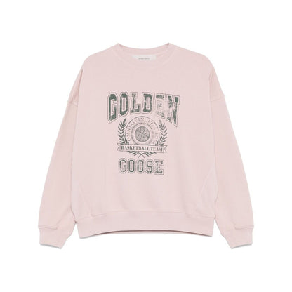 Golden Goose Old rose unisex round neck sweatshirt with green logo print Topwear