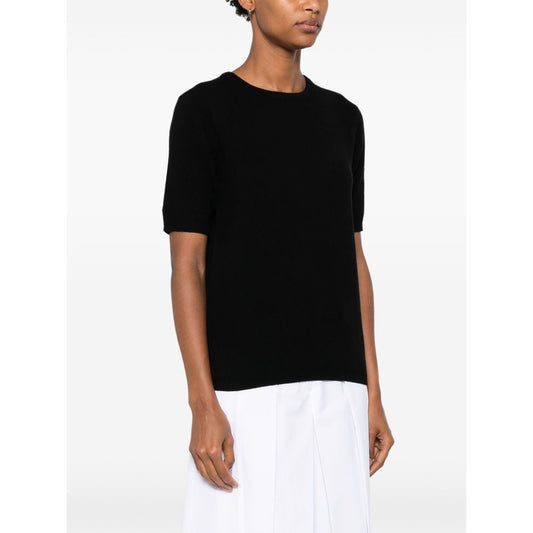 SOFT GOAT Sweaters Black cashmere crewneck top with ribbed trim and short sleeves.