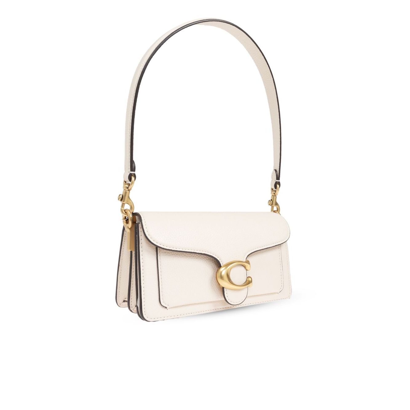 Alt Tag: Coach Tabby 20 leather crossbody bag with multifunctional internal pockets and removable shoulder strap, elegant white design.