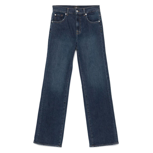 Seven Jeans Blue - navy wide-leg denim with button fly and five pockets, featuring belt loops, Tess style.