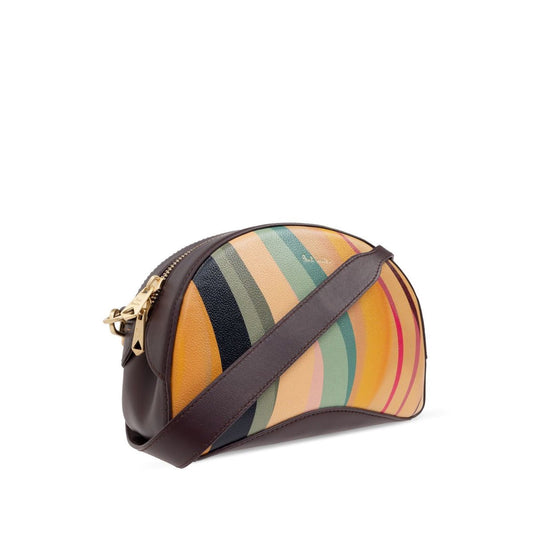 Paul Smith Swirl leather crossbody bag in cedar brown with detachable shoulder strap and top zip fastening, logo print on front.