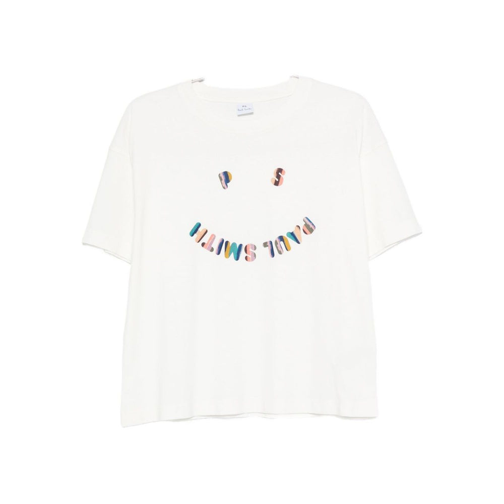 PS By Paul Smith T-shirts and Polos White, short sleeves, smiley-face print, crew neck cotton t-shirt