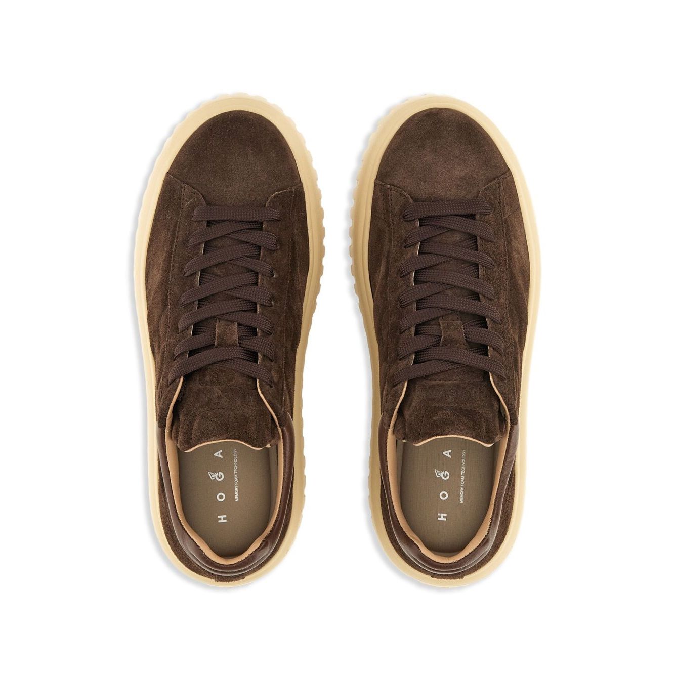 Brown Hogan Pre Sneakers Hogan H-Stripes with lace-up design and branded insoles, round toe viewed from above.