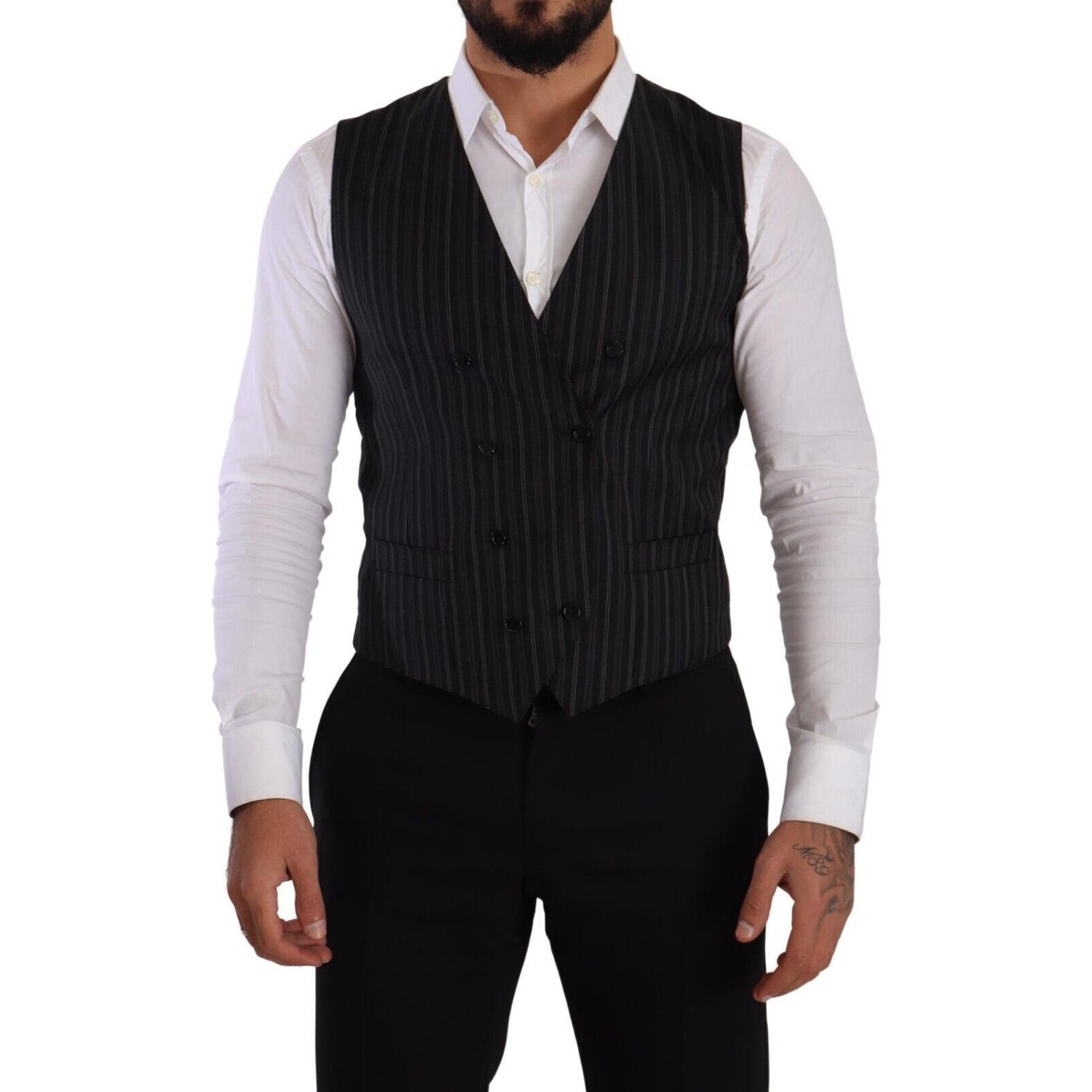 Dolce & Gabbana Gray Striped Double Breasted Waistcoat Vest