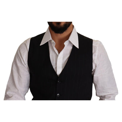 Dolce & Gabbana Blue Striped Wool Stretch Waistcoat Vest
