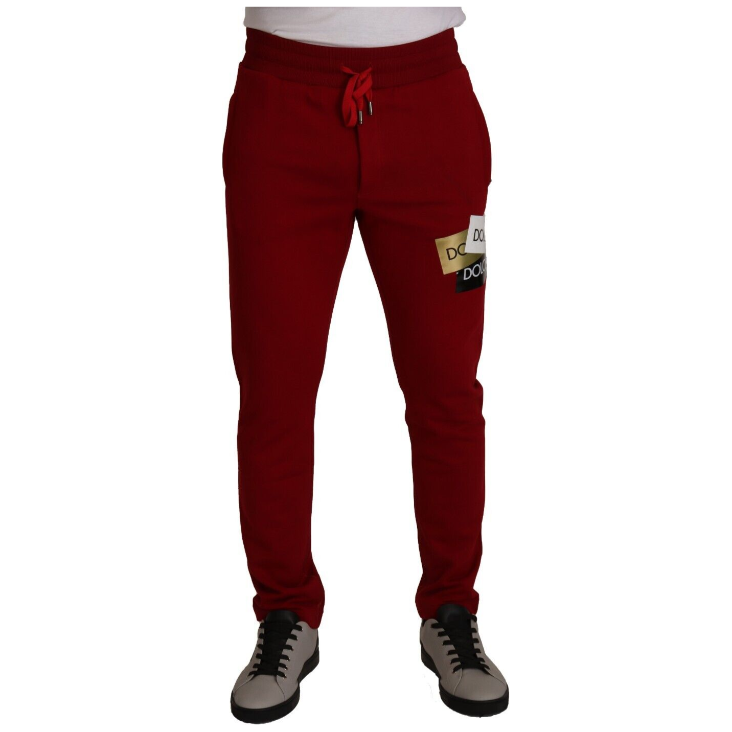 Dolce & Gabbana Red Cotton Logo Patch Sweatpants Jogging Pants